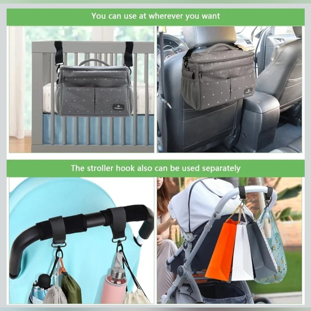 Insulated Baby Bag Stroller Car Diaper Organizer Gray White Polka Dots Unisex - Picture 4 of 10